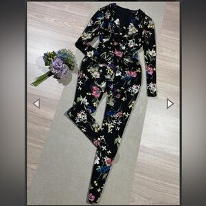 BERSHKA black floral print jumpsuit